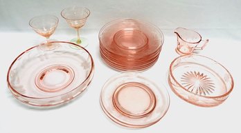 Assortment Of Pink Depression Glass W/ Etched Details