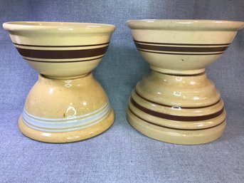 Group Of Four (4) Antique Yellow Ware Batter Bowls - Fantastic Antique Pieces - All Have Stripes - GREAT LOT !