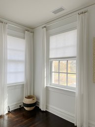 A Set Of 6 White Linen Gauze Drapes With Subtle Pattern - Primary