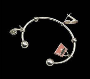 Vintage Sterling Silver Fashion Charms Cuff Bracelet