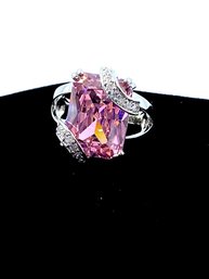 Ladies Size 7 Ring W/ Pink Stone Stamped 925