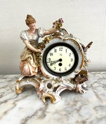 Antique Dresden Porcelain Figurine Mantel Clock