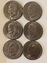 6 Eisenhower Dollars 1972, 1972-D, 1976, 1978, 1978-D