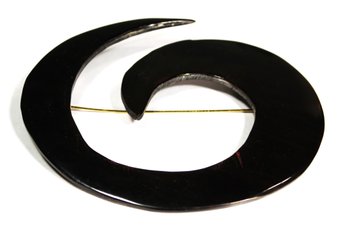 Large Carved Horn Ellipse Shaped Brooch Contemporary