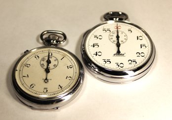 Pair Of Vintage Chrome Plated Brass Stop Watches