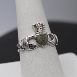 Connemara Marble Claddagh Sterling Silver Ring