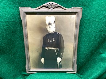 Antique Freemason Masonic  Photograph Of Member With Medals, Sword, Headress In Original Frame. Yes Shipping.