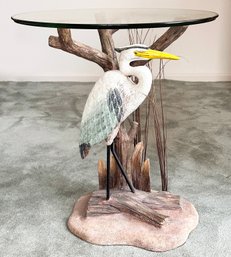 An Artful Side Table With Carved Wildfowl Base And Glass Top