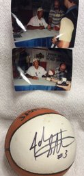 John Starks Autographed Mini Basketball With Pictures Of Starks Signing The Ball - K