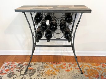 A Wrought Iron Wine Rack / Bar With Tiled Top