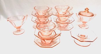 Vintage U.S. Glass Pink Depression Tea Service For 8