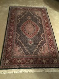 Hand Knotted 100 Wool And Silk Pile Rug  Red/black