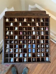 Thimble Collection In A Wooden Display Case. 14' X 17'