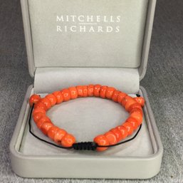 Wonderful Brand New Adjustable Chunky Natural Orange Coral Bracelet With Black Silk Cord - Very Nice Piece !