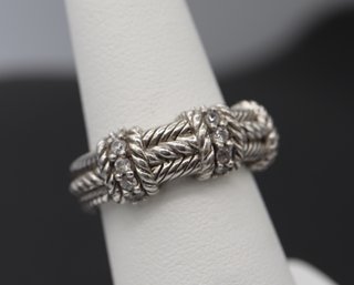 Judith Ripka Sterling Silver CZ Stations Cable Band RIng