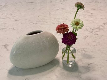 White Ceramic Oval Vase Made In Portugal