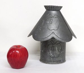 Punched Galvanized Tin Apple Jar Candle Holder & Shade