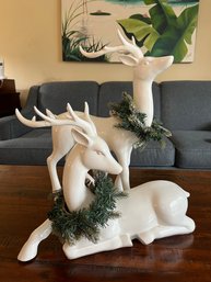 Pair Of White Ceramic Christmas Reindeer