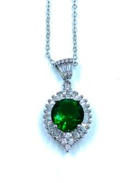 925 Stamped Pendant Necklace W/ Emerald Colored Stone