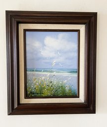 Signed Oil Painting Seagulls At The Beach
