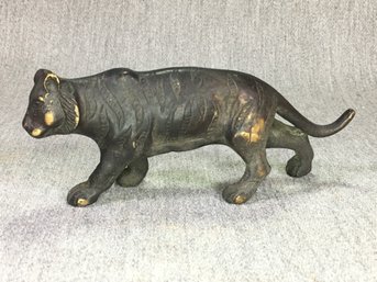 Lovely Antique Bronze Tiger Figurine - Very Nice Patina - Hollow - Estate Fresh Item - Nice Dark Patina !