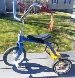 Vintage 4/20/81 Hedstrom Wester Flyer Blue And Yellow Tricycle