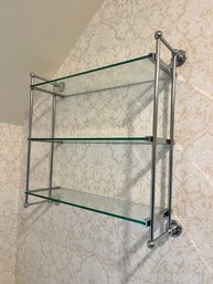 A Three Shelf Chrome And Glass Wall Unit