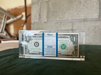 1969 $100 In $1s Lucite Paperweight
