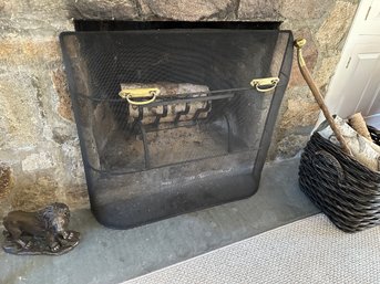 Black Fireplace Screen With Brass Handles