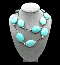 Long Southwestern Style Turquoise Color Large Beaded Necklace
