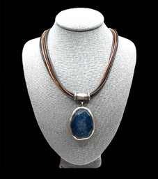 Sterling Silver Silpada Designer Blue Jade Pendant 4 Strand Leather Cord Necklace