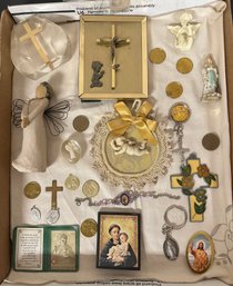 Beautiful Lot Of Religious Jewelry, Frames, Key Chains, Coins, Willow Tree, Mini Figures, Pendants. LP/A3