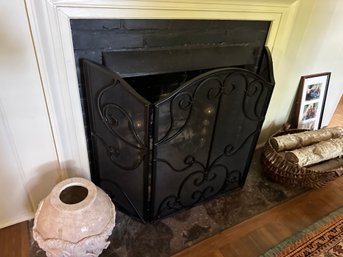 Fireplace Screen And Brass Andirons