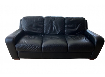 Black Leather Three Cushion Sofa