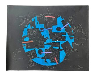 Signed Eugenia Joyce Fayen (Amer. 20th Cent.) C. 1983 Mixed Media On Paper - Black & Blue