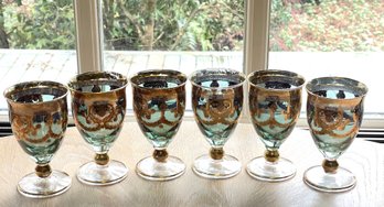 Six J. Preziosi Lavorato A Mano Italy Green/Blue Iridescent Gold Rimmed Glasses