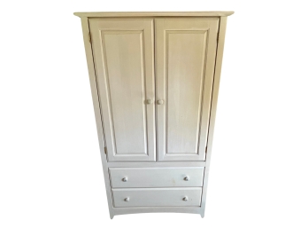 Whitewashed Wooden Wardrobe With Shelves And Drawers