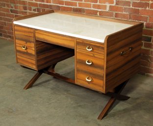 Mid Century Modern Rosewood Or Zebrawood Vanity / Desk