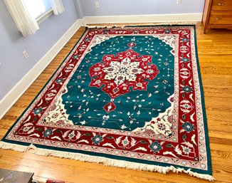 Large Area Rug With Red And Green - 10 X 7.5 Feet