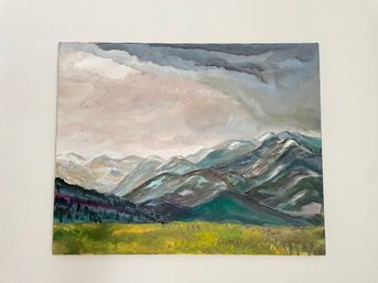 Mountain Landscape Acrylic On Canvas, Signed