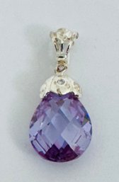 PRETTY STERLING SILVER FACETED PINKISH PURPLE DROP PENDANT