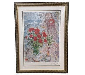 'Red Bouquet With Lovers' Signed Lithograph,  Marc Chagall