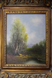 Unsigned Landscape Oil On Board In Ornate Frame 14x16