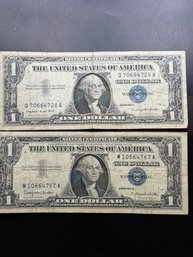 2 $1 Silver Certificates 1957-A, 1957-B