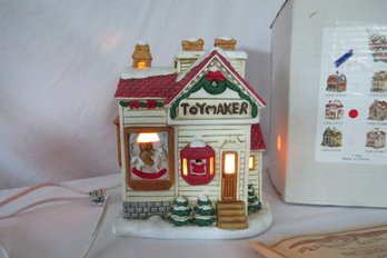 A Lefton Light Up Colonial Christmas Village Toymaker's Shop - Working