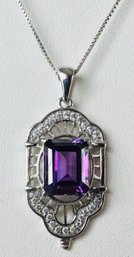 GORGEOUS ART DECO STYLE STERLING SILVER AMETHYST AND WHITE STONE NECKLACE
