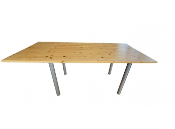 Industrial Look Dining Table  Or Long Desk - Natural Pine Matte Finish, Chrome Tubular Legs  72x30x30