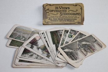 Antique Package Of 25 Stereoview Cards Of The World New York Chicago Etc