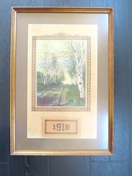 1916 Calendar Landscape Color Lithograph Framed