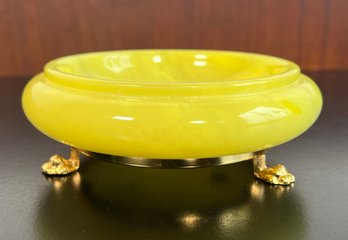 Vintage Italian Yellow Alabaster Ashtray / Catchall Bowl On Stand